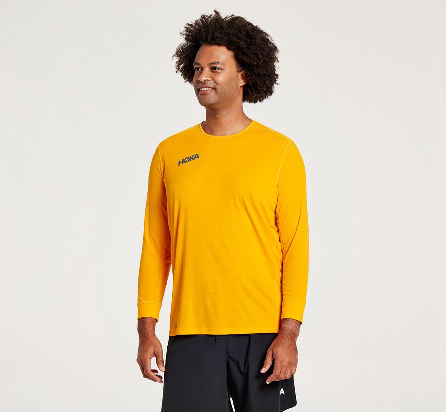 Hoka One One Performance 3/4 Sleeve Top Herr - Gula - JPVKQ-7135